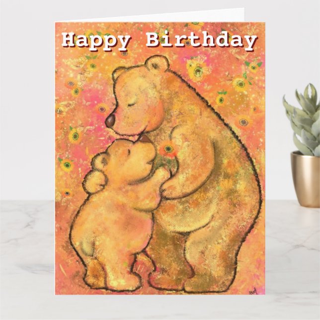 Happy Birthday Card Mum and Baby Bear - Hug (Small Plant)