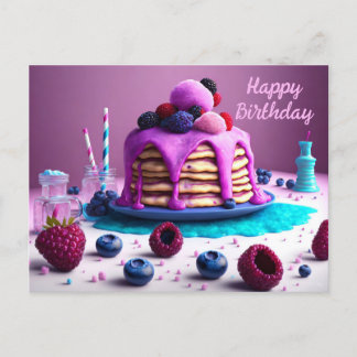 Happy Birthday Card, Pancakes with berries, Postcard