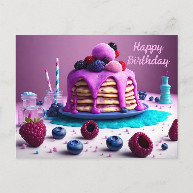 Happy Birthday Card, Pancakes with berries, Postcard (Front)