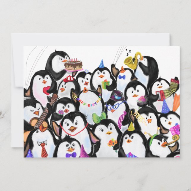 Happy Birthday Card Penguins Party Celebration (Back)