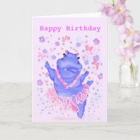 Happy Birthday Card Prima Ballerina Hippo Cartoon