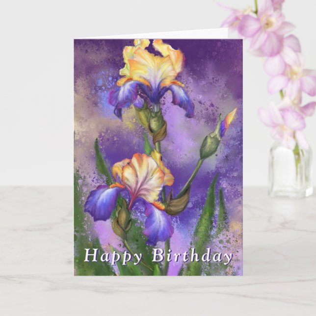 Happy Birthday Card Purple Iris Flowers Irises (Orchid)