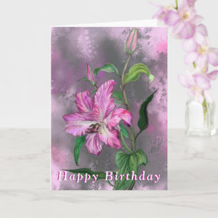 Happy Birthday Card Purple Pink Lily Flowers