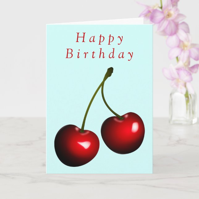Happy Birthday Card Red Cherry Sweet (Orchid)