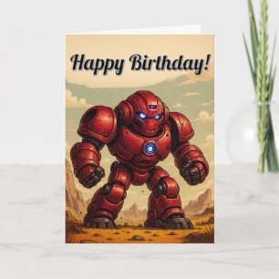 Happy Birthday Card – Red Robot Mech 