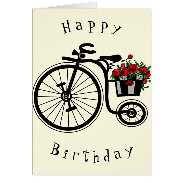 Happy Birthday Card Romantic Flowers Bike (Front)