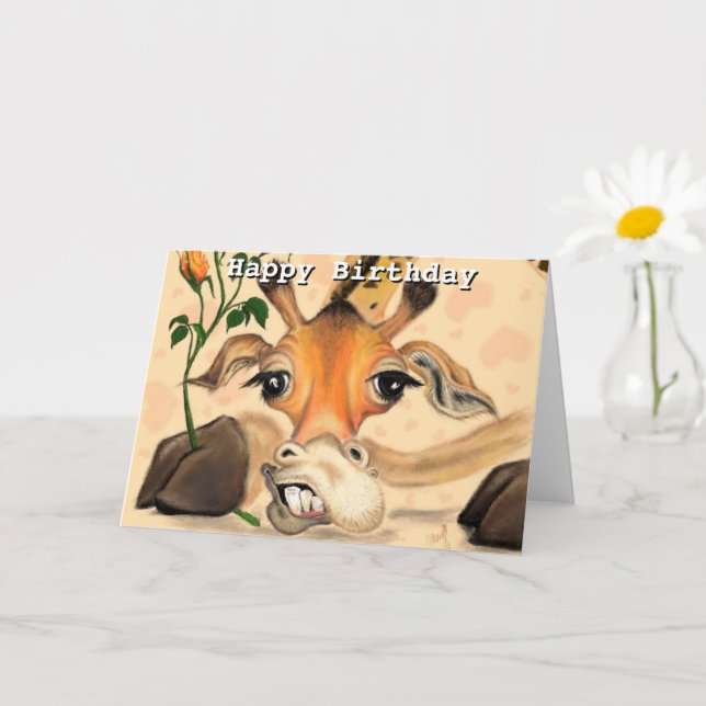 Happy Birthday Card Romantic Giraffe (Small Plant)
