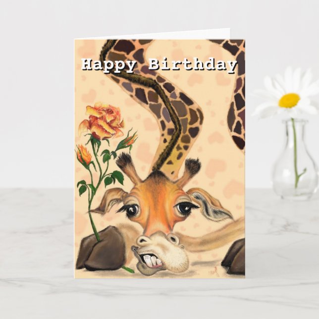 Happy Birthday Card Romantic Giraffe Funny (Small Plant)