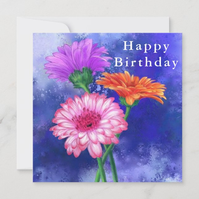 Happy Birthday Card Three Colour Gerberas (Front)