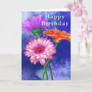 Happy Birthday Card Three Colour Gerberas Flowers