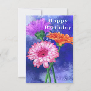 Happy Birthday Card Three Colour Gerberas Painting