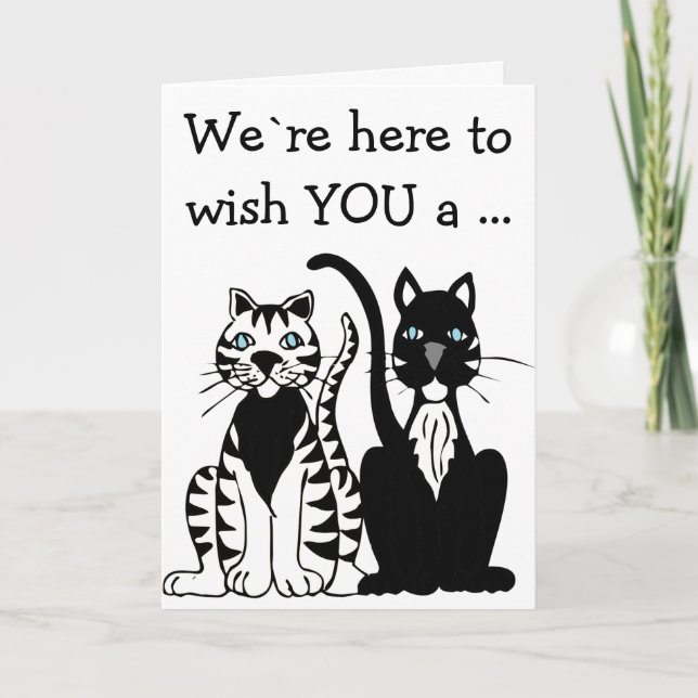 Happy Birthday Card: Two black and white Cats Card (Front)