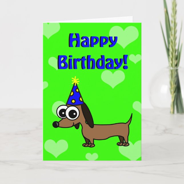 Happy Birthday Card w/ Cartoon Dachshund (Front)