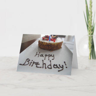 Happy Birthday! Card with Cake and Chocolate Syrup