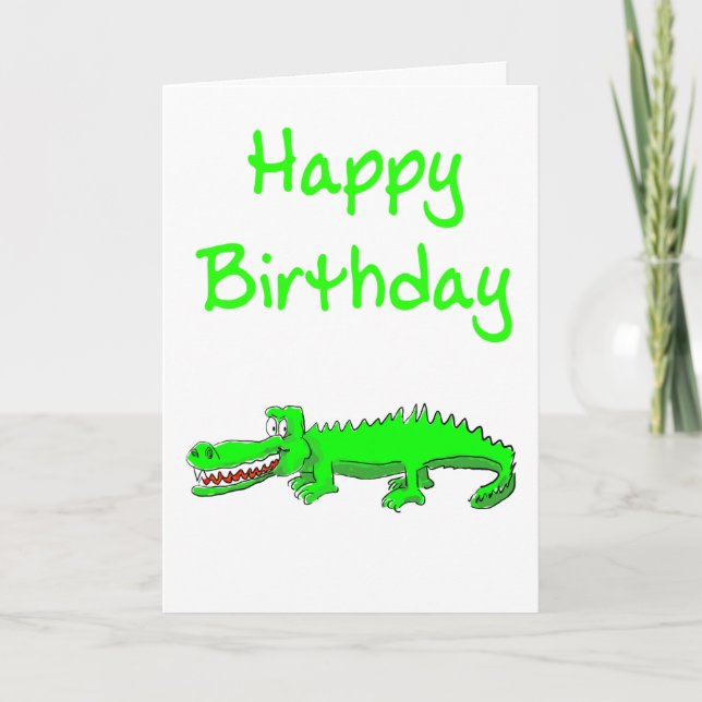 Happy Birthday card with cartoon crocodile (Front)