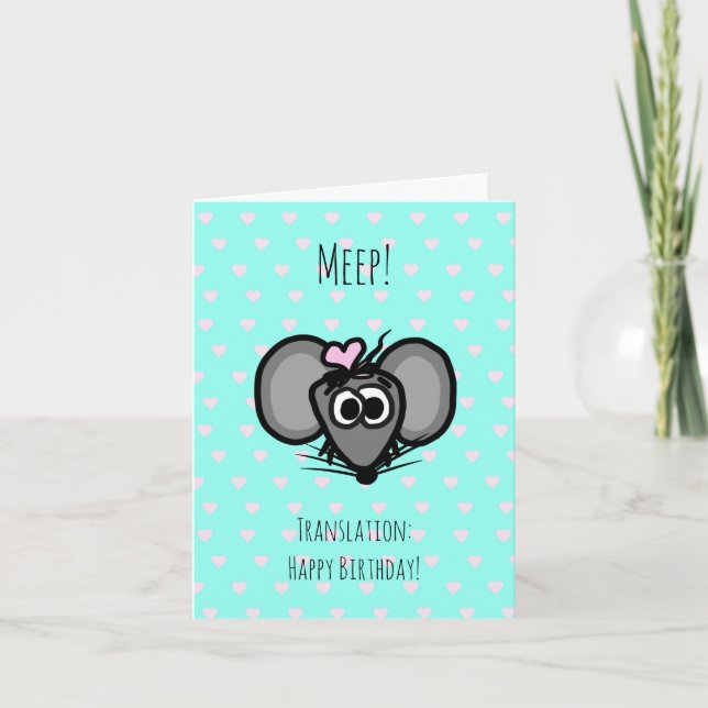 Happy Birthday Card with Cute Mouse (Teal) (Front)