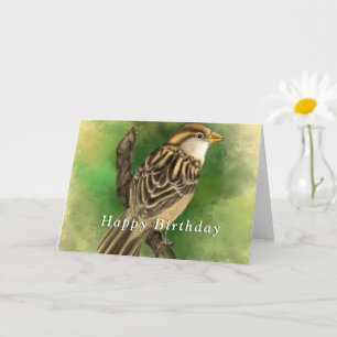 Happy Birthday Card with Cute Sparrow