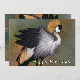 Happy Birthday Card with Grey Crowned Crane Bird
