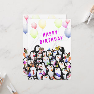 Happy Birthday Card with Happy Penguin Party