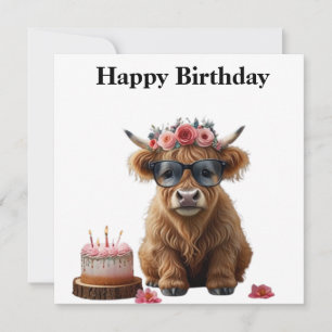 Happy Birthday Card With Highland Cow. Funny Card