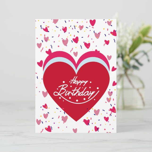 Happy Birthday Card with red HEART background (Standing Front)