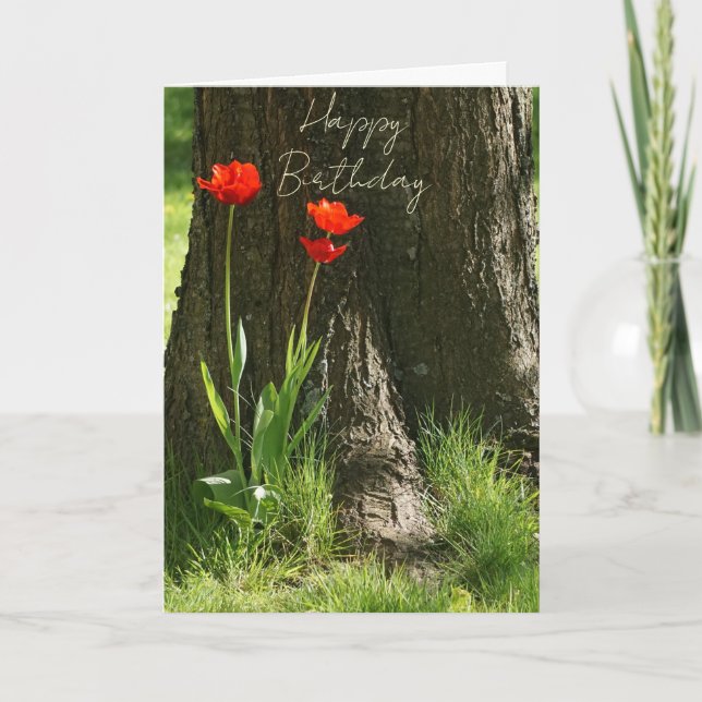 Happy Birthday card with red tulips (Front)
