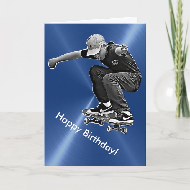 Happy Birthday Card with Skateboard Graphics (Front)