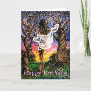 Happy Birthday Card Woman In Nature - Painting