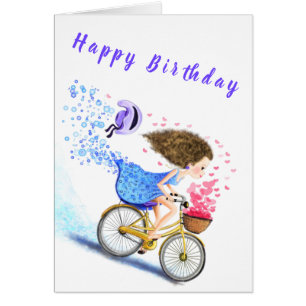 Happy Birthday Card Young Girl On A Bike