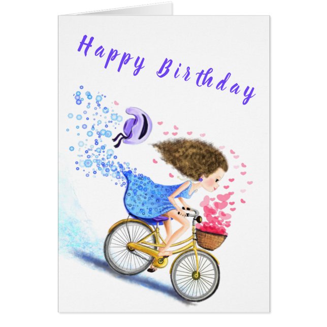 Happy Birthday Card Young Girl On A Bike (Front)