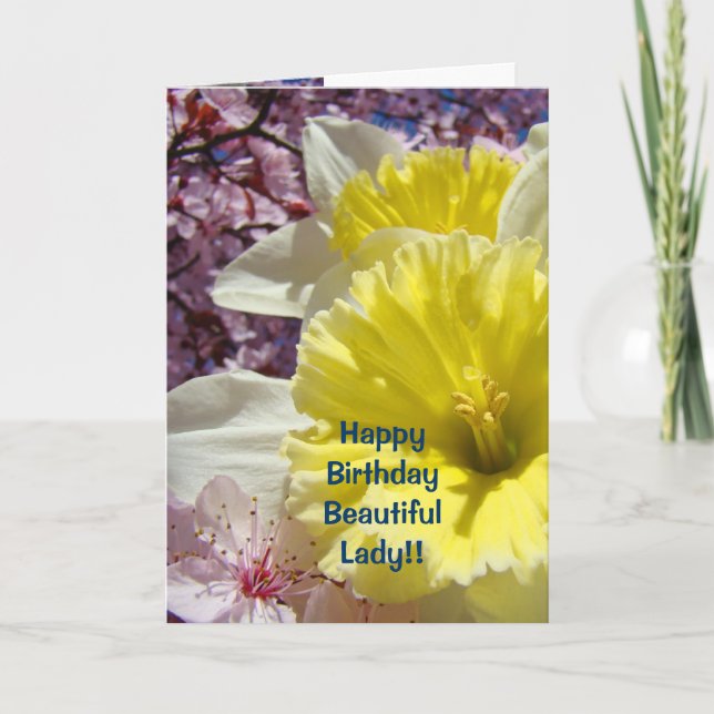 Happy Birthday Cards Beautiful Lady Daffodils (Front)
