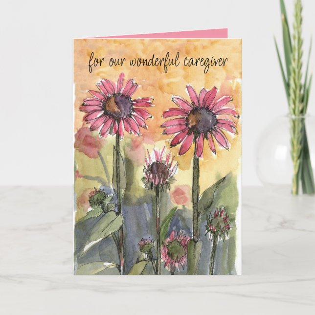 Happy Birthday Caregiver Pink Coneflowers Garden Card (Front)