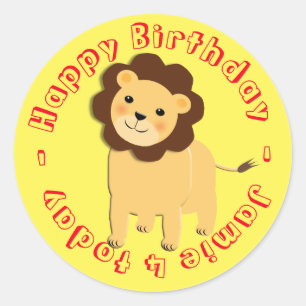 Happy Birthday Cartoon Jungle Lion Personalised Classic Round Sticker