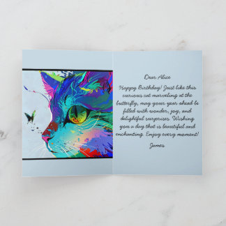 Happy birthday cat and butterfly customisable card