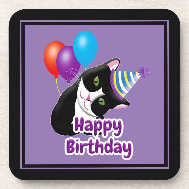 Happy Birthday Cat Coaster (Front)