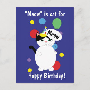 Happy Birthday Cat Colourful Funny Meow Personalis Postcard