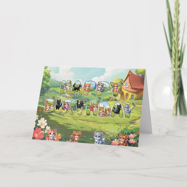 Happy Birthday Cat Greeting Card for Cat Lovers (Front)