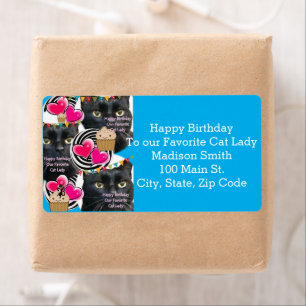 Happy Birthday Cat Lady Address Labels, Blue Label