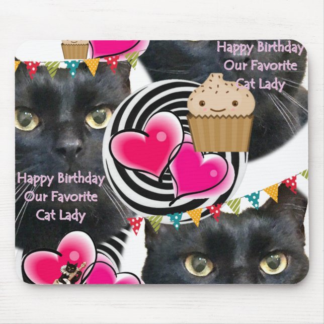Happy Birthday Cat Lady Mouse Pad (Front)