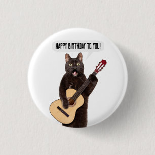 Happy Birthday Cat Singing and Playing Guitar 3 Cm Round Badge