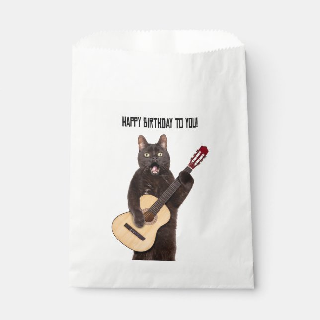 Happy Birthday Cat Singing and Playing Guitar Favour Bags (Front)