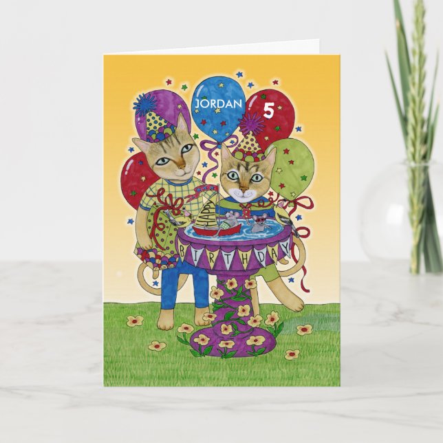 Happy Birthday Cats for Child Custom Name Card (Front)