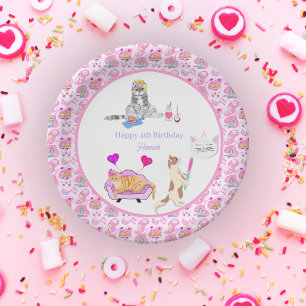 Happy Birthday Cats Have A Party Name Paper Plate