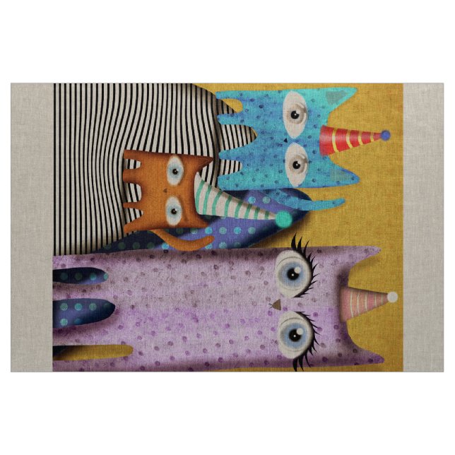 Happy Birthday Cats Linen Fabric (Yard)