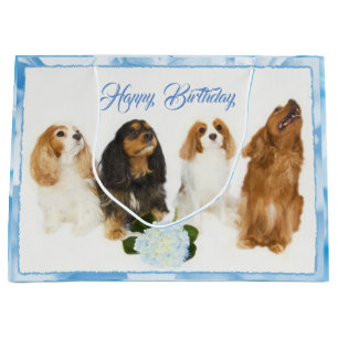 Happy Birthday Cavalier King Charles Spaniels Large Gift Bag
