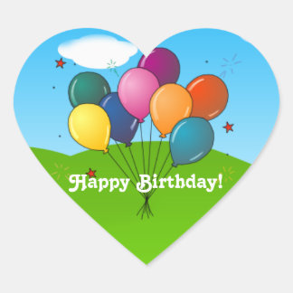 Happy Birthday! Celebration Balloons, Heart Sticker
