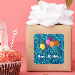 Happy Birthday Celebration Balloons, sparkling Square Sticker