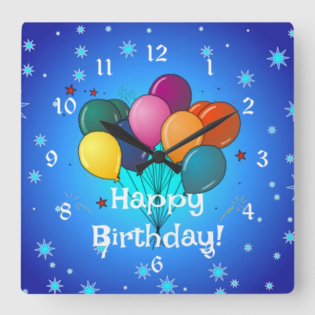Happy Birthday celebration balloons, Square Wall Clock (Front)