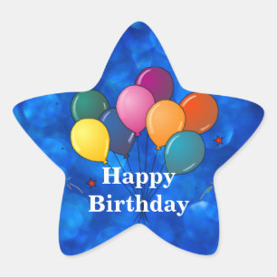 "Happy Birthday," Celebration Balloons Star Sticker