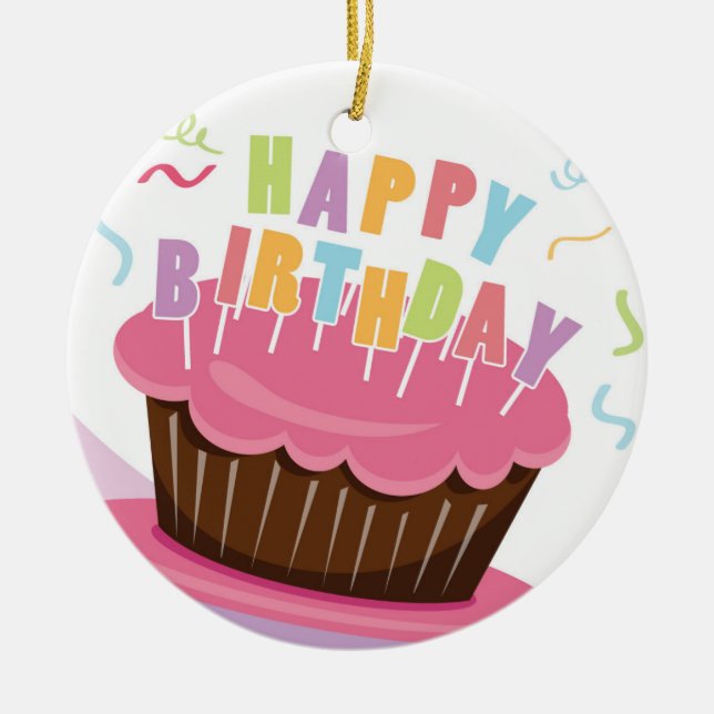 happy birthday celebration ceramic tree decoration (Front)